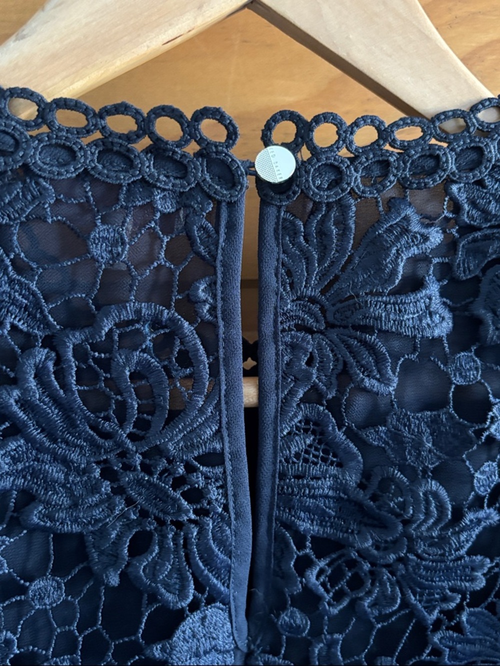 Ted Baker Navy Floral Lace Ruffle Sleeve Top - Picture 4 of 6